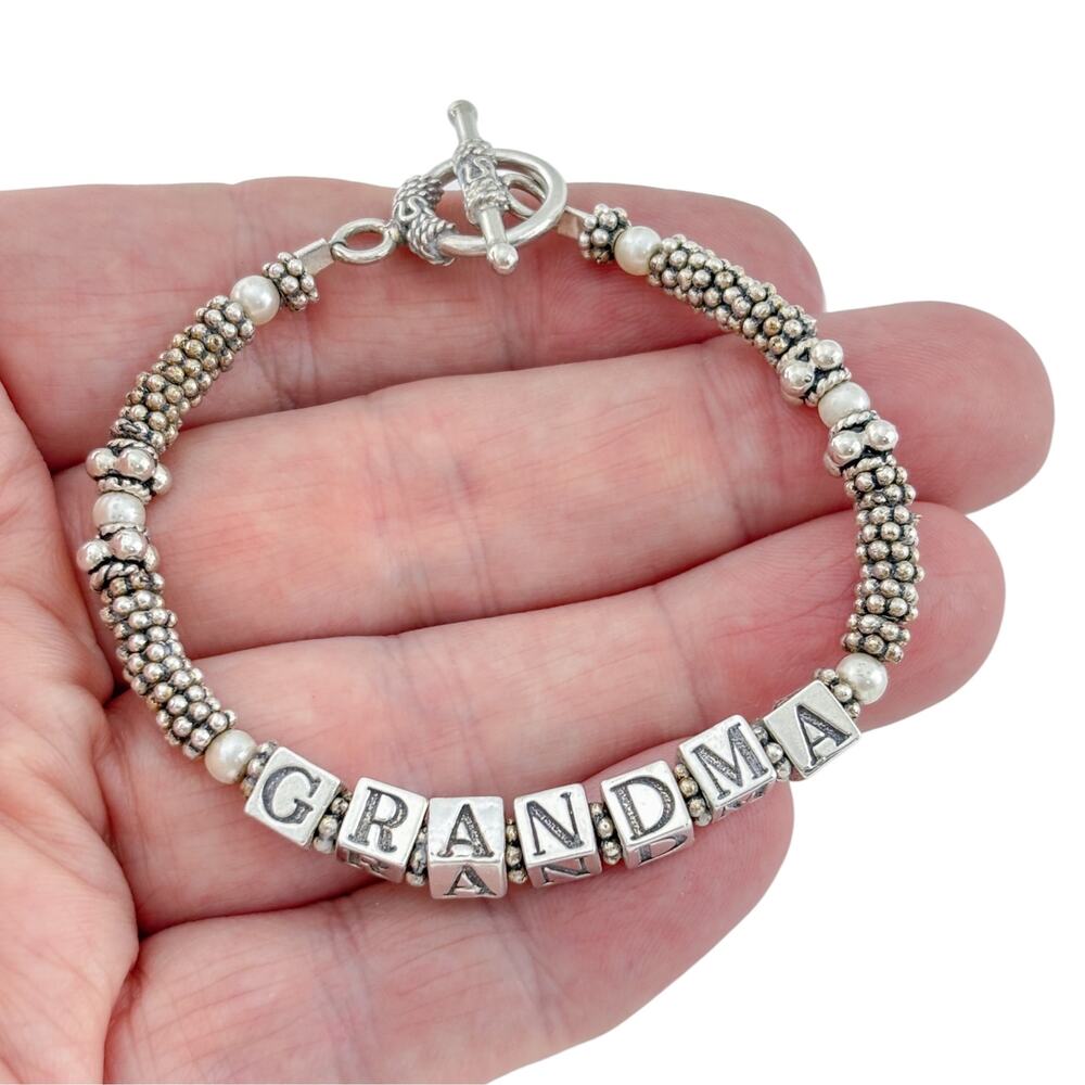 Vintage Sterling Silver 925 Grandma Imitation Pearl Bracelet 7"